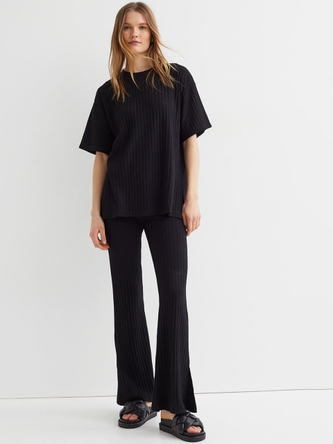 

H&M Women Black Rib-Knit Trousers