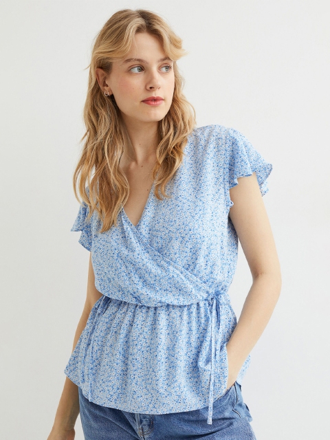 

H&M Women Blue & White Floral MAMA Patterned Nursing Blouse