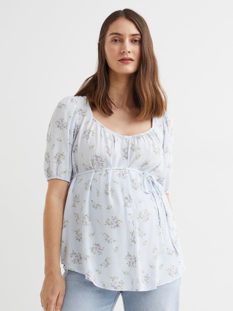 

H&M MAMA Blue Tie-Belt Blouse