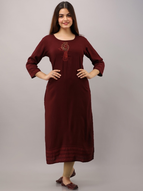 

PREKSHA Women Maroon Embroidered Thread Work Kurta