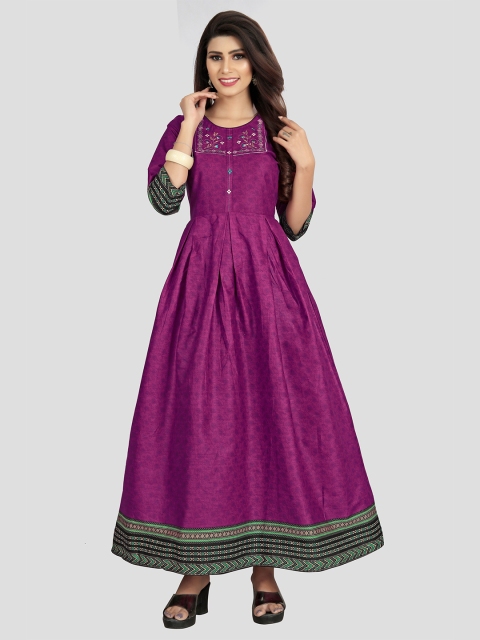 

Fashion FRICKS Purple & Green Ethnic Motifs Checked Ethnic Cotton Maxi Dress