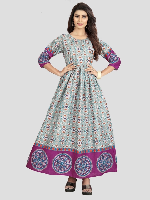

Fashion FRICKS Grey & Purple Ethnic Motifs Ethnic Cotton Maxi Dress