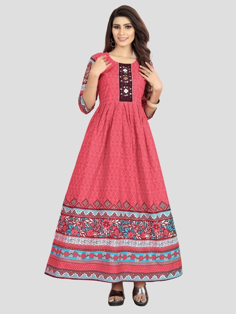 

Fashion FRICKS Women Pink Ethnic Motifs Ethnic Cotton Maxi Dress