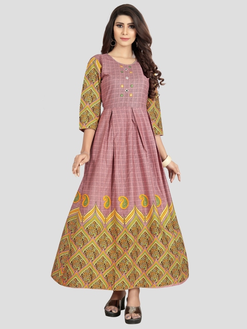 

Fashion FRICKS Pink & Yellow Ethnic Motifs Ethnic Cotton Maxi Dress