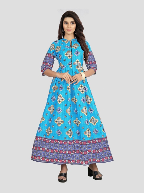 

Fashion FRICKS Women Blue Ethnic Motifs Ethnic Cotton Maxi Dress