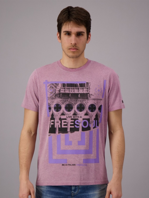 

FREESOUL Men Purple Typography Printed T-shirt