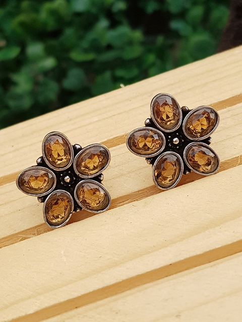 

GRIIHAM Silver-Toned & Brown Contemporary Studs Earrings