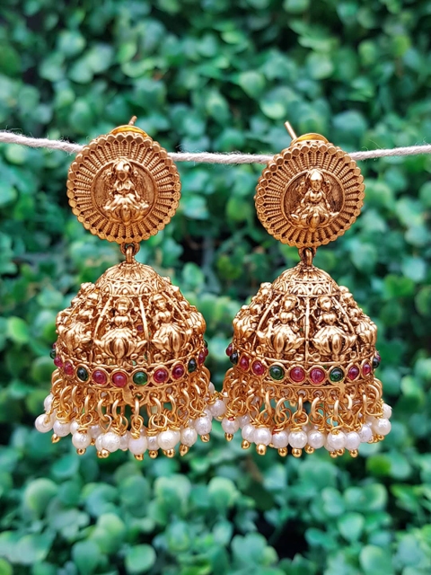 

GRIIHAM Gold-Toned & White Contemporary Jhumkas Earrings