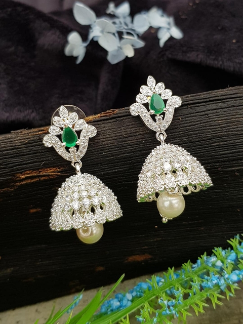 

GRIIHAM White & Green Contemporary Jhumkas Earrings