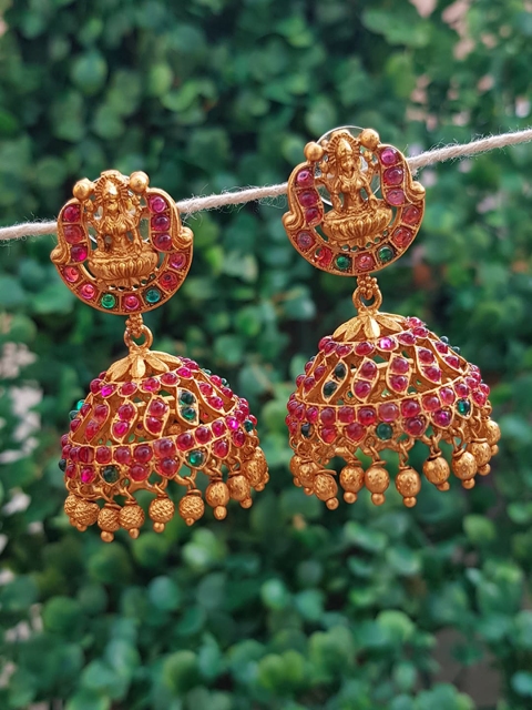 

GRIIHAM Gold-Toned & Multicoloured Contemporary Jhumkas Earrings