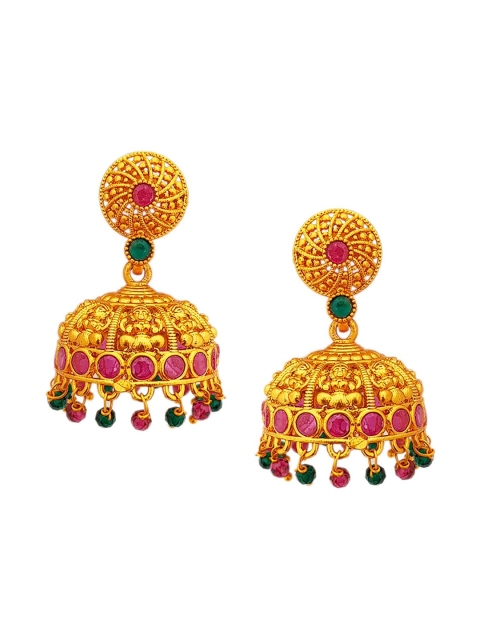 

GRIIHAM Gold-Toned & Multicoloured Contemporary Jhumkas Earrings