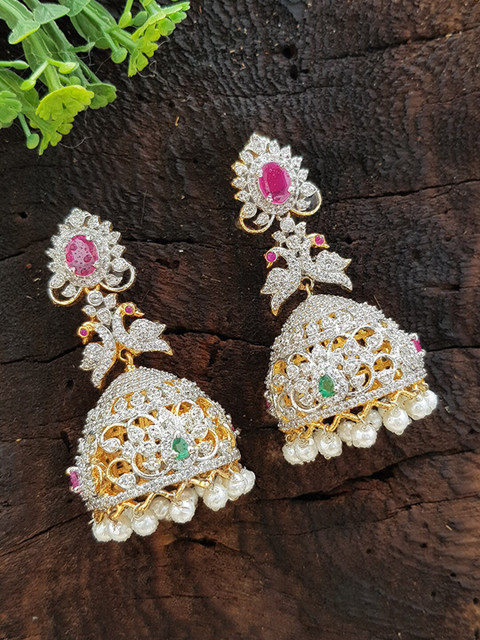 

GRIIHAM Gold-Toned & Multicoloured Contemporary Jhumkas Earrings