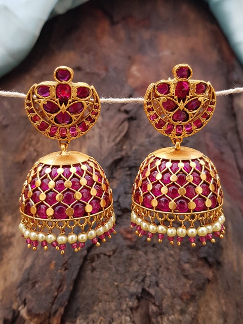 

GRIIHAM Gold-Toned & Red Contemporary Drop Earrings