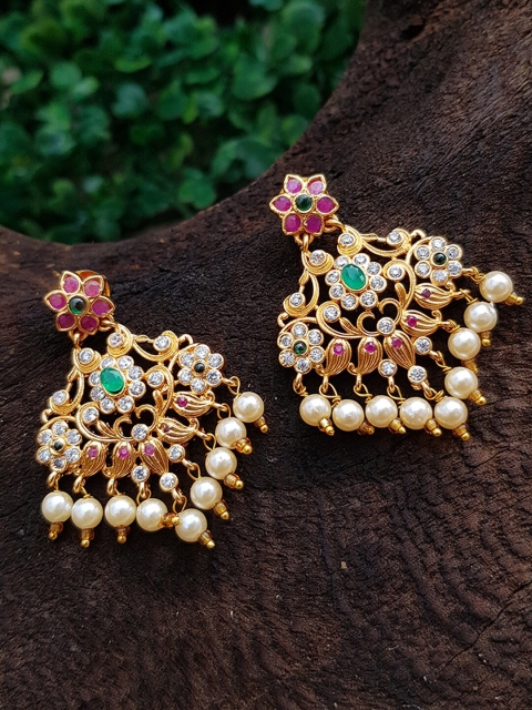 

GRIIHAM Gold-Toned and Multicoloured Contemporary Chandbalis Earrings