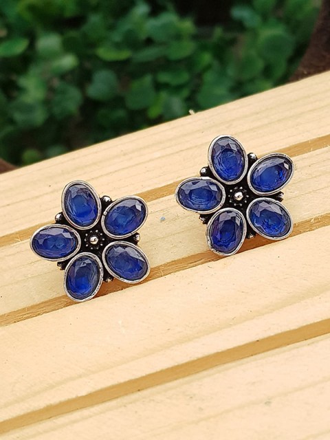 

GRIIHAM Blue Oxidised Studs Earrings