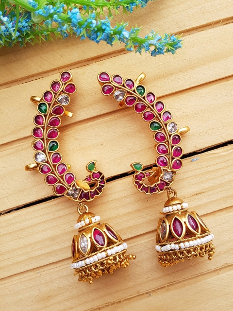 

GRIIHAM Gold-Plated Pink & White Contemporary Jhumkas