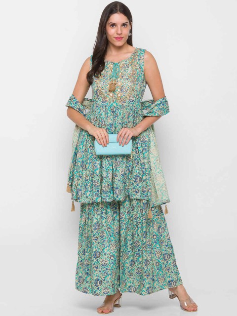 

ZOLA Women Blue Kalamkari Kurti with Sharara & With Dupatta