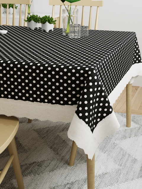 

DREAM WEAVERZ Black & White Polka Dot Printed 4 Seater Rectangle Dining Table Cover