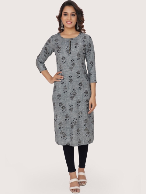 

ZRI Women Grey Ethnic Motifs Printed Thread Work Floral Kurta