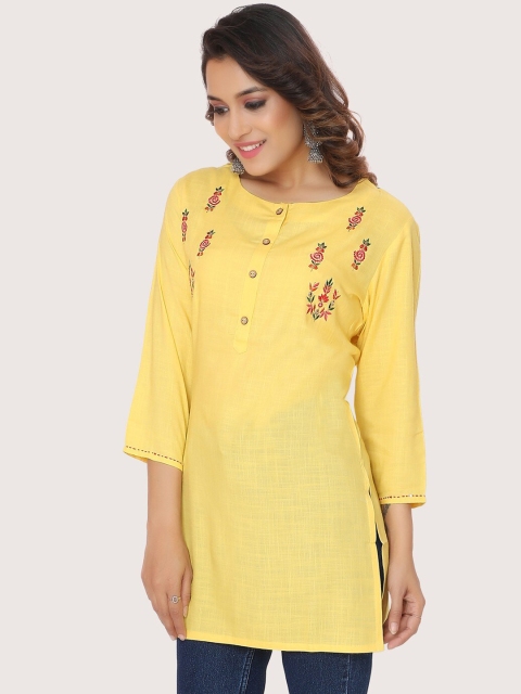 

ZRI Women Yellow Thread Work Floral Kurta
