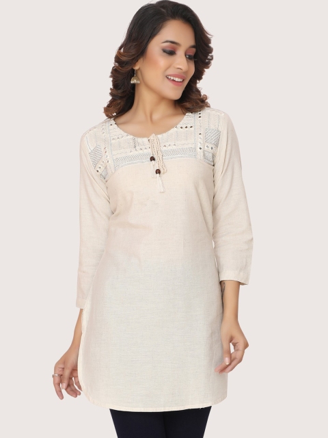 

ZRI Women Cream-Coloured Embroidered Thread Work Floral Kurta
