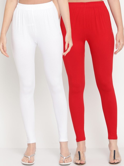

TAG 7 Women Pack Of 2 Solid Comfort-Fit Ankle-Length Leggings, White