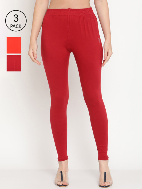 

TAG 7 Women Pack Of 2 Solid Comfort-Fit Ankle-Length Leggings, Maroon