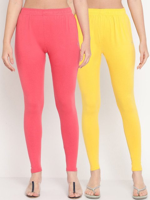 

TAG 7 Women Pack Of 2 Solid Ankle-Length Leggings, Pink