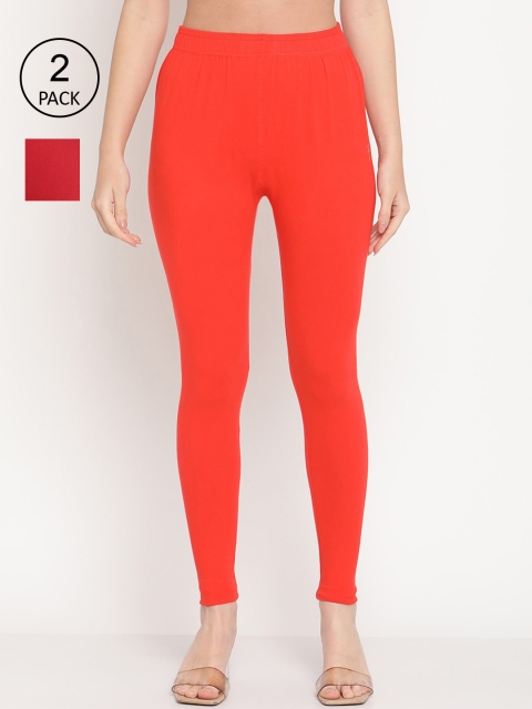 

TAG 7 Pack Of 2 Women Solid Ankle Length Leggings, Orange
