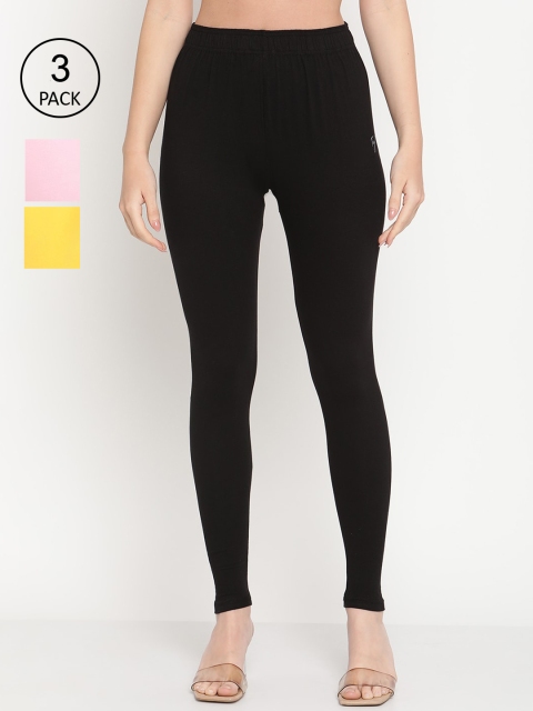 

TAG 7 Women Pack Of 2 Solid Comfort-Fit Ankle-Length Leggings, Black