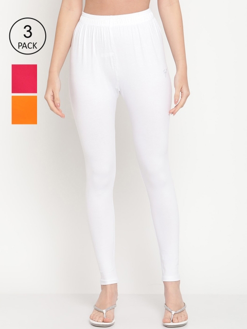 

TAG 7 Women Set Of 3 Solid Ankle Length Cotton Leggings, White