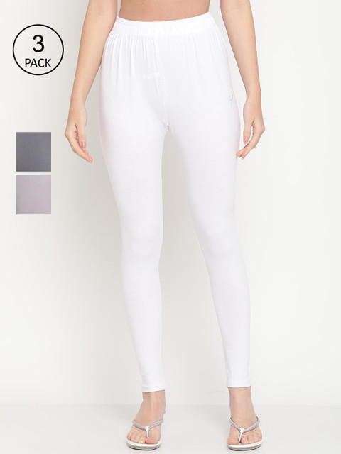 

TAG 7 Women Pack Of 2 Solid Comfort-Fit Ankle-Length Leggings, White