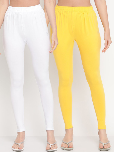 

TAG 7 Women White & Yellow Pack of 2 Solid Comfort Fit Ankle Length Leggings