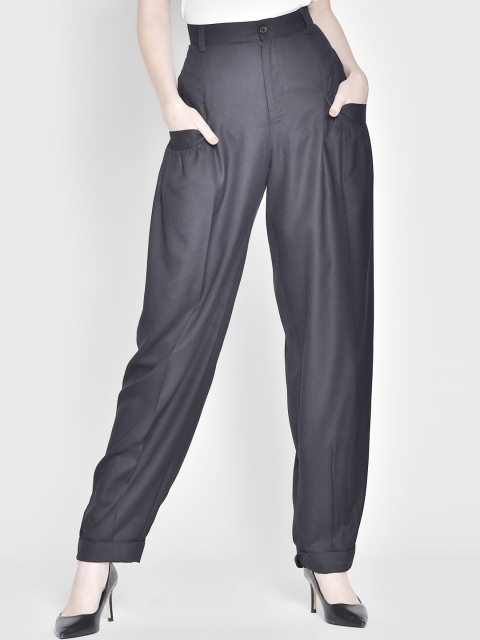

250 DESIGNS Women Black Original Easy Wash Pleated Trousers