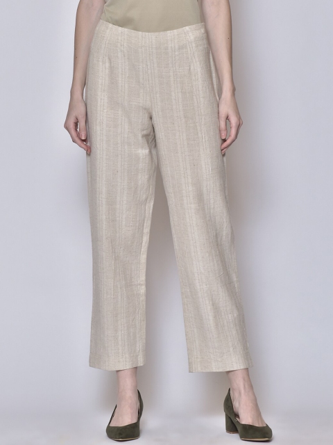 

250 DESIGNS Women Beige Textured Original Easy Wash Trousers
