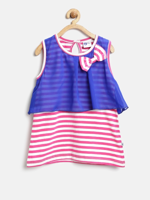 

612 league Girls Blue & Pink Striped Layered Top