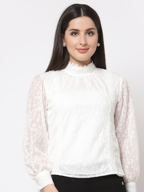

Mafadeny White Self Design Lace Top