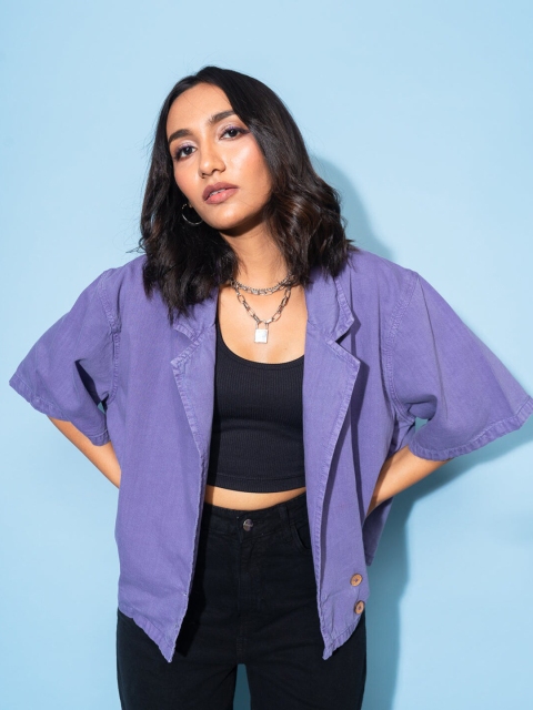 

FREAKINS Women Elegant Lavender Solid Shirt