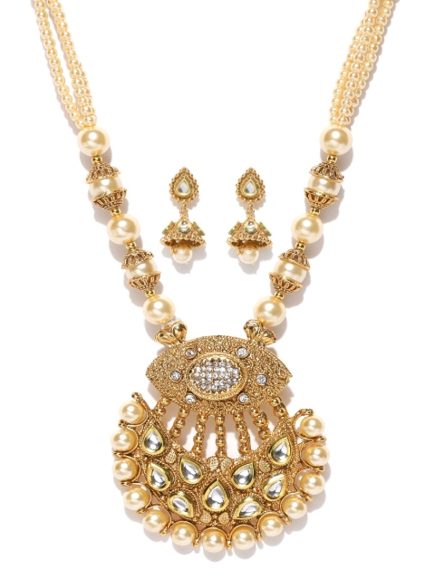 

PANASH Gold-Toned & Off-White Kundan Stone-Studded Jewellery Set
