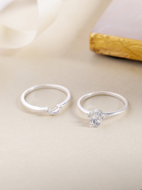 

Hiara Jewels Set of 2 925 Sterling Silver Rhodium-Toned CZ-Studded Orbit Finger Rings