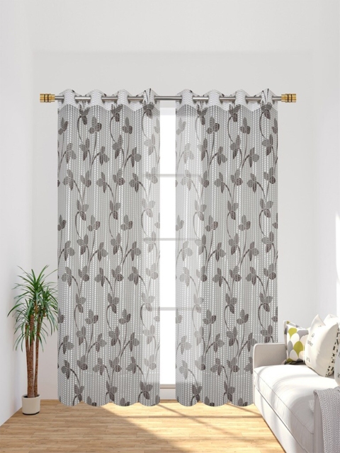 

Molly & Michel Brown & White Set of 2 Floral Printed Long Door Curtain