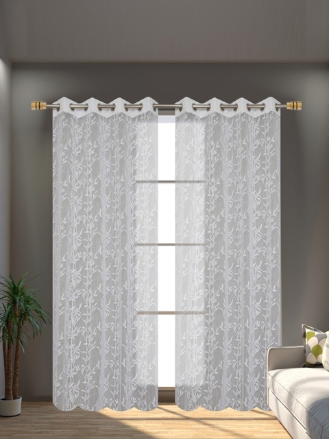 

Molly & Michel White Set of 2 Floral Sheer Door Curtain