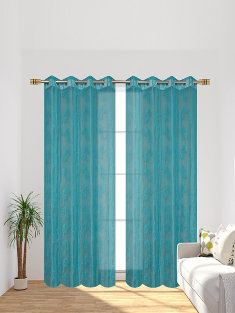 

Molly & Michel Blue Set of 2 Floral Sheer Long Door Curtains