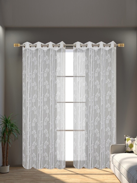 

Molly & Michel White Set of 2 Floral Sheer Door Curtain