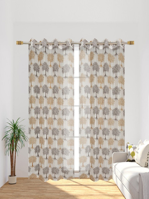 

Molly & Michel White & Brown Set of 2 Ethnic Motifs Sheer Long Door Curtains