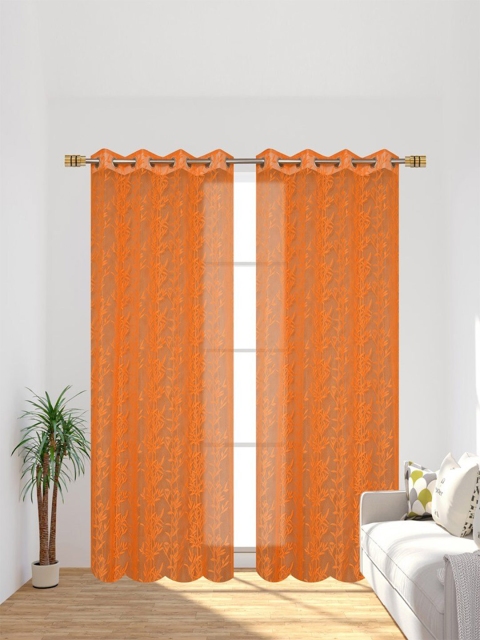 

Molly & Michel Orange Set of 2 Floral Sheer Door Curtain