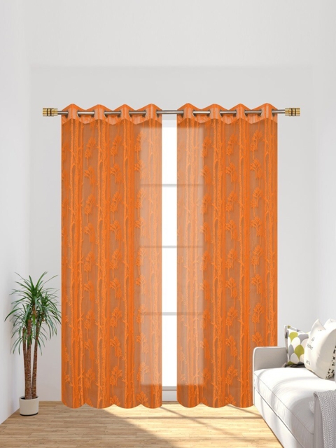 

Molly & Michel Orange Set of 2 Self Design Sheer Door Curtains