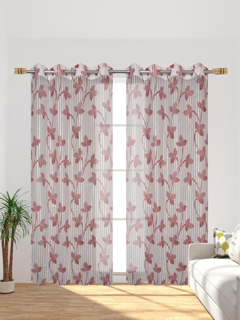 

Molly & Michel Maroon Set of 2 Floral Sheer Long Door Curtain