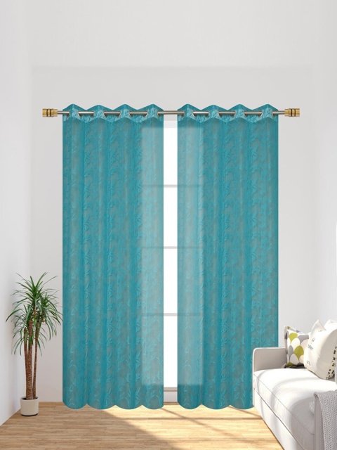 

Molly & Michel Turquoise Blue Set of 2 Self Design Sheer Door Curtains