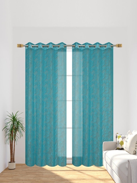 

Molly & Michel Blue Set of 2 Floral Sheer Long Door Curtains